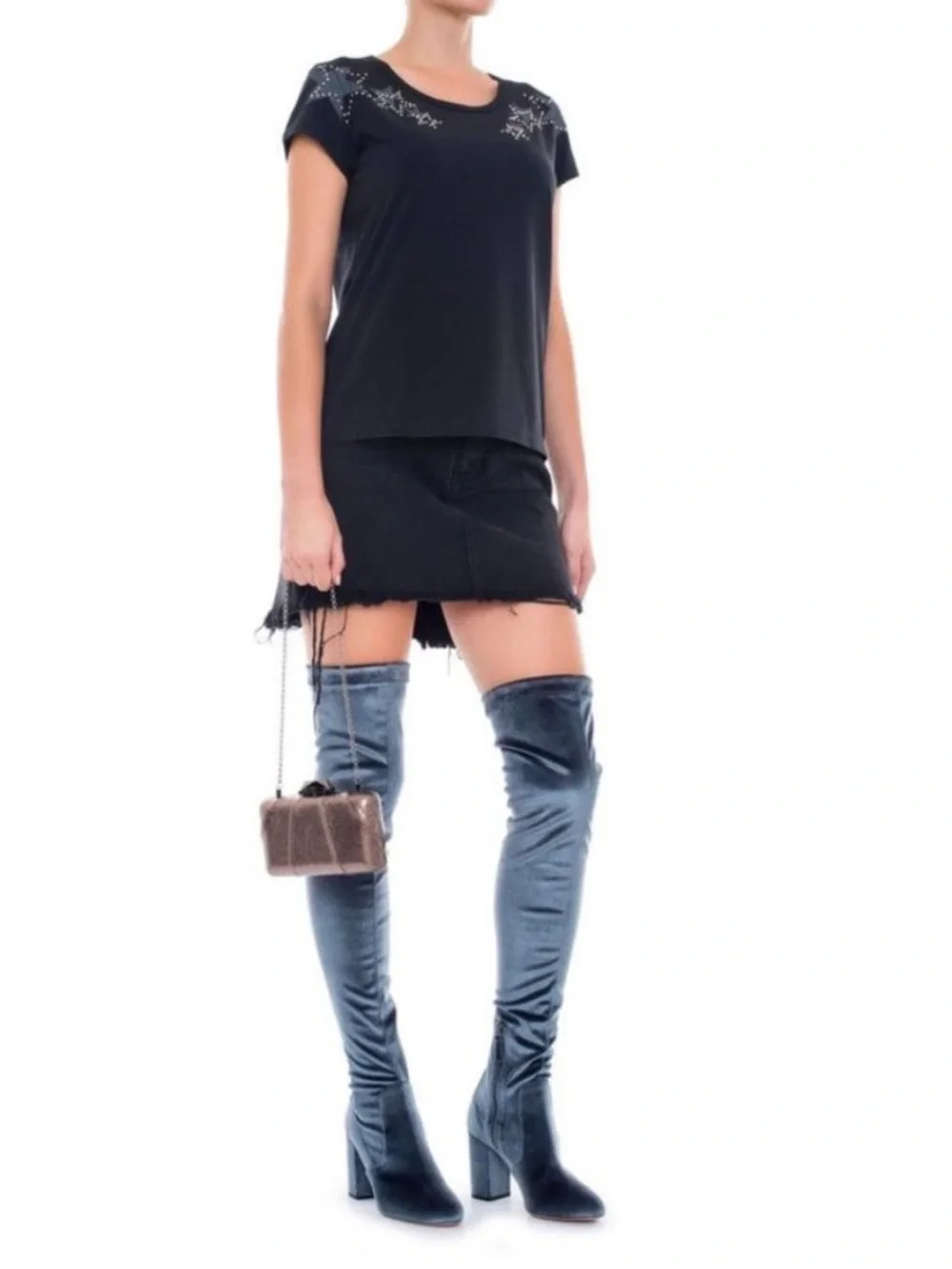 Aquazzura So Me Boots Stretch Velvet sz 36.5 Blue Gray Over The Knee Maximalist